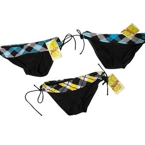 Hobie Lot of 3 Black Swimsuit Bikini Bottoms with Argyle Pattern size small NWT